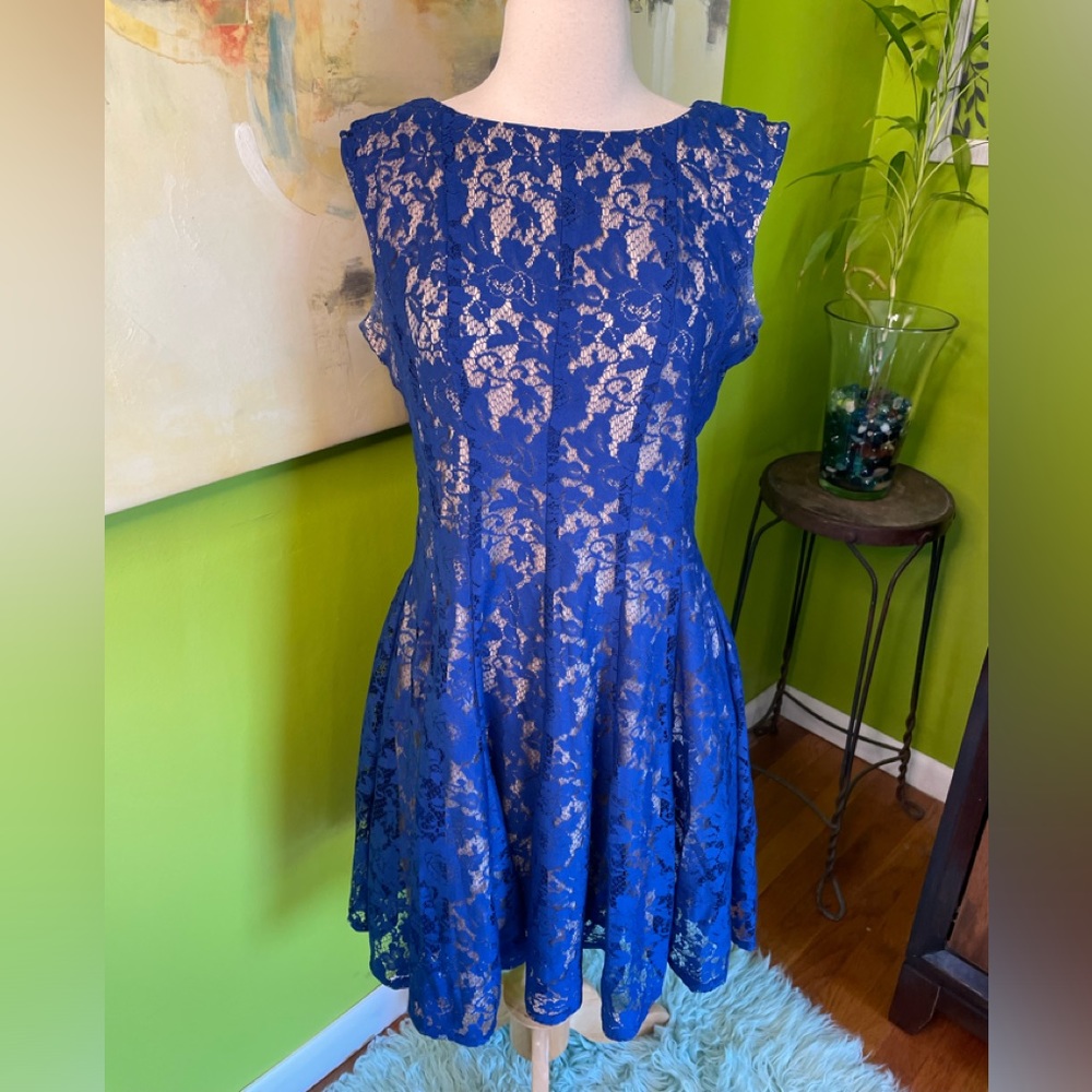 Blue lace overlay dress